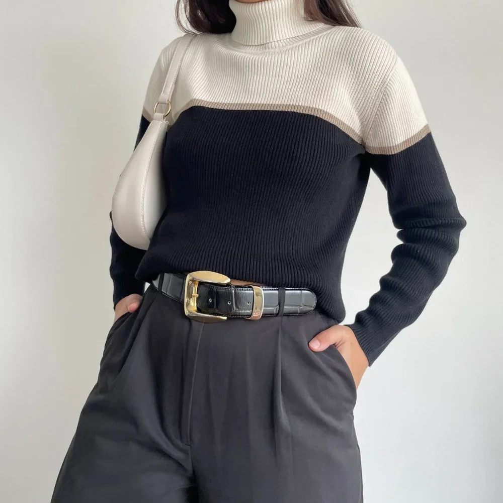 Liz Claiborne minimalist long sleeve cotton knit turtleneck sweater - Picture 4 of 8